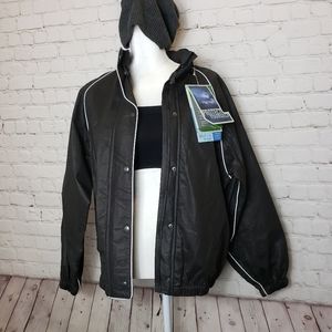 Black reflective waterproof zip up jacket